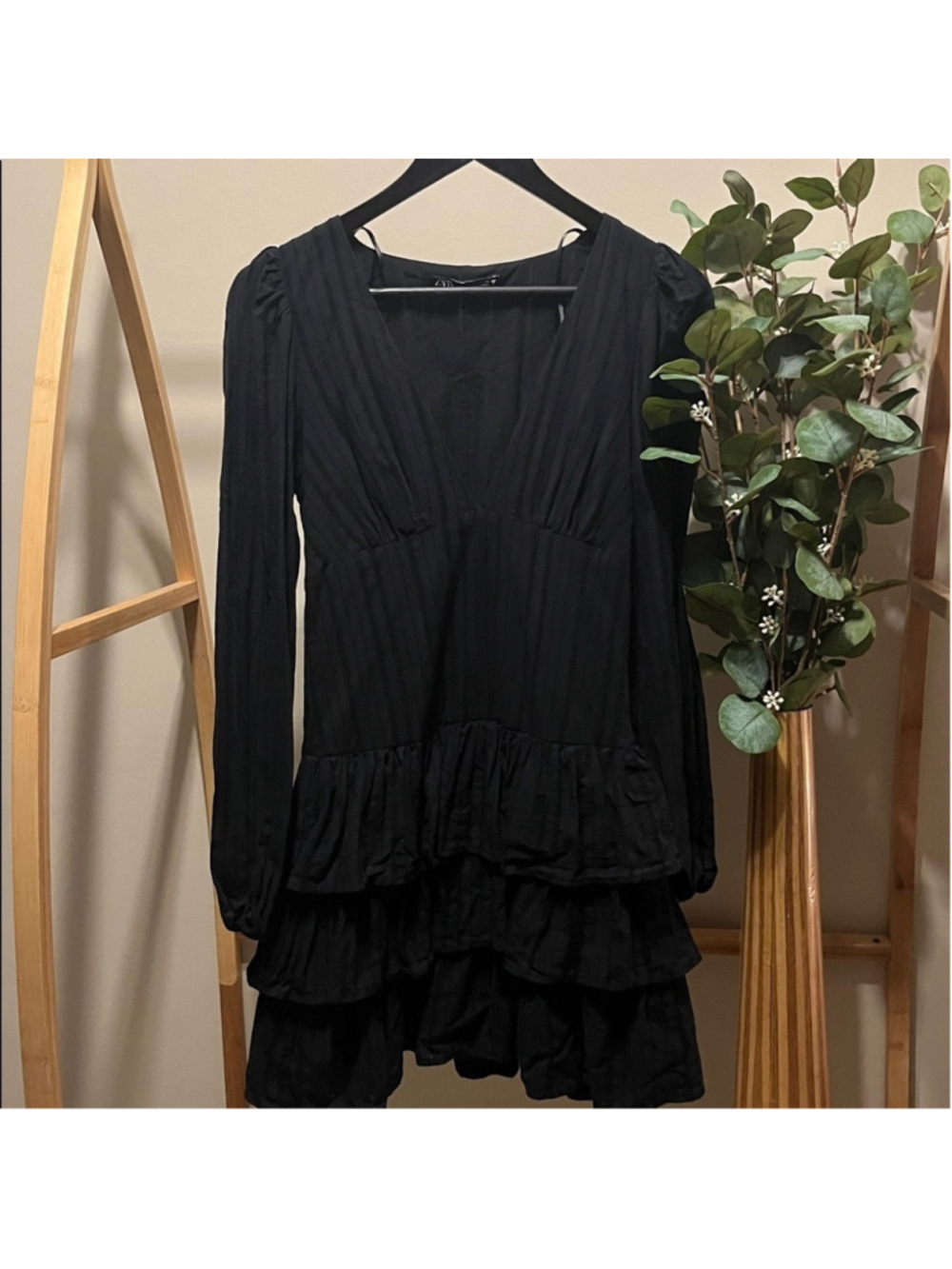 Zara 100% Cotton Black Ruffled Dress